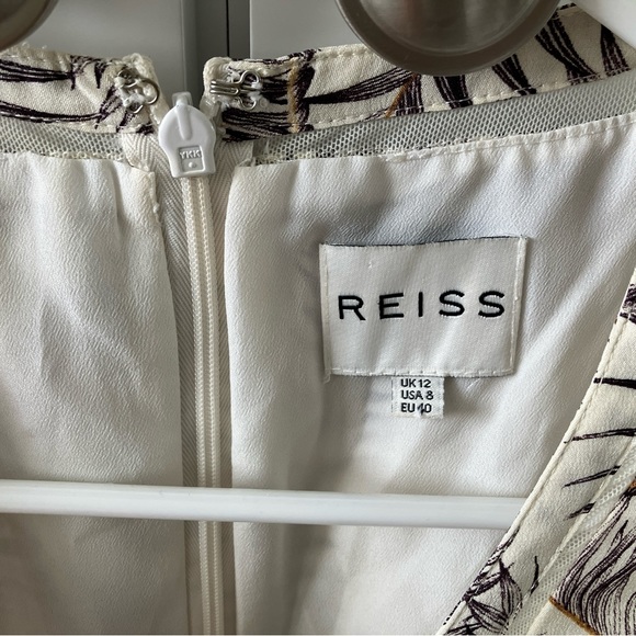 Reiss Elegant Cream and Brown Leaf Print Dress - Picture 2 of 4